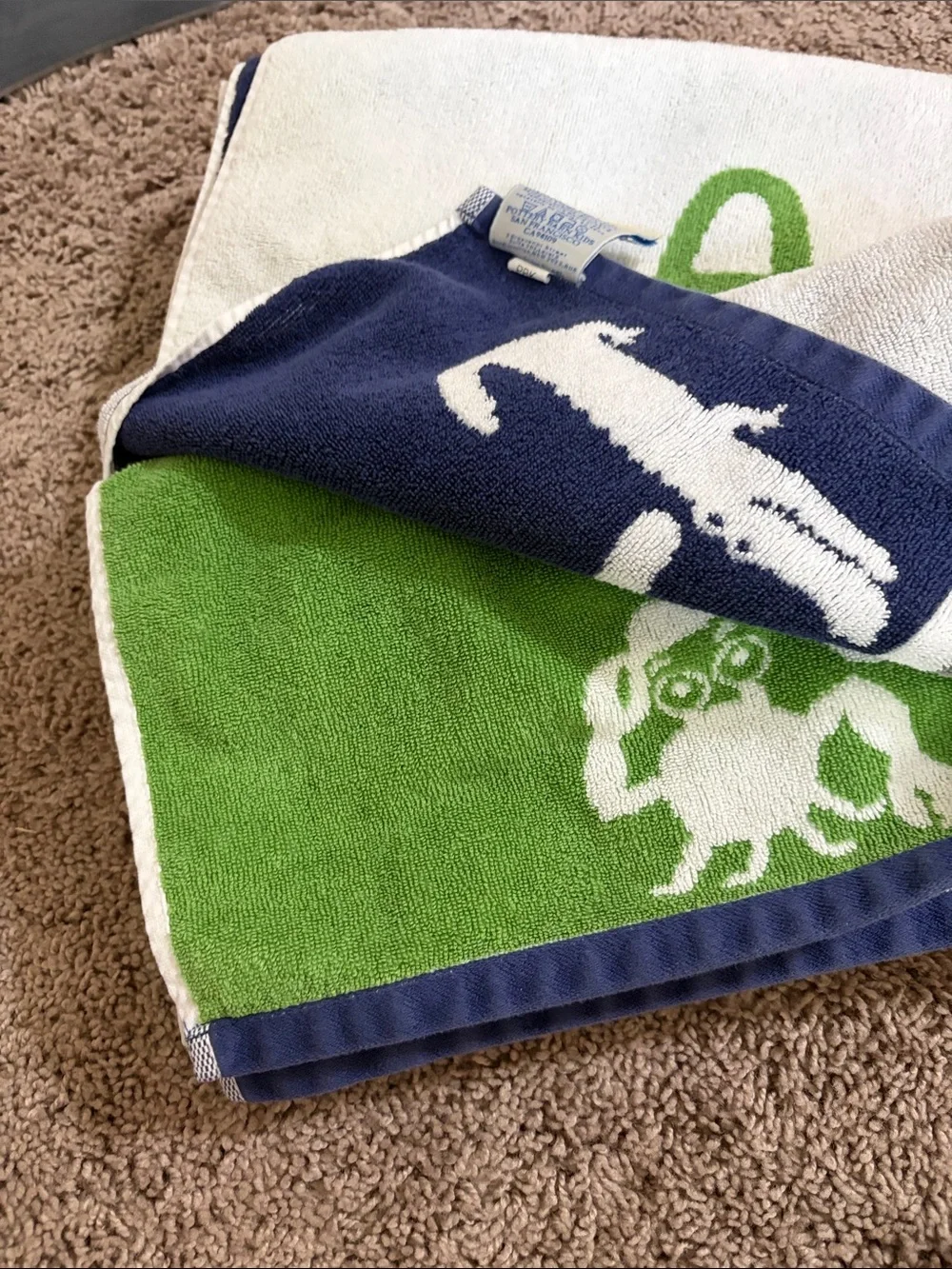 Pottery Barn Kids Blue, Green & Teal Alphabet Animal Towels
